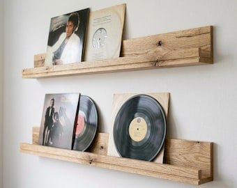 Wooden Vinyl Record Shelf, Wall Mounted LP Album Display Ledge, Rustic Record Holder, Floating Music Room Storage, Gift for Vinyl Lover