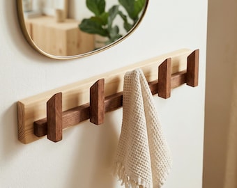 Wooden Coat Rack with Wall Hooks, Mid Century Entryway Organizer, Scandinavian Hallway Storage, Minimalist Home Decor, Housewarming Gift