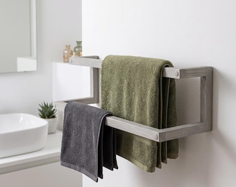 Wall Mounted Towel Rack with Shelf, Wooden Bathroom Towel Holder, Floating Shelf with Towel Bar, Modern Bathroom Storage