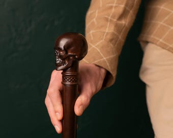 Bastón de madera con calavera tallada, bastón gótico para hombre y mujer, diseño de 30 a 41 pulgadas, resistente, bastón de bruja, ayuda para la movilidad.
