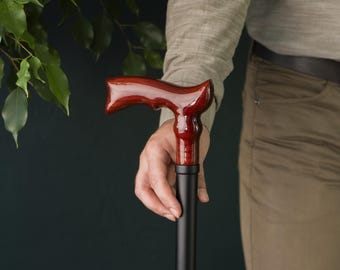 Derby Walking Cane for Men, Wooden Walking Stick with Ergonomic Handle, Classic Gentleman Cane, Custom Size Mobility Aid, Gift for Dad