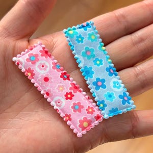 Set of 12pcs..55mm Flower Patterned Retangular Hair Snap Clip Covers in Pink and Blue for 50mm Snap Clip