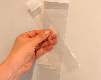 Thick Clear Cello Bags - Long Slim Resealable Plastic Sleeve Envelopes for Pens, Bookmarks, Pretzels, and Jewelry Display Card Packaging