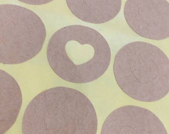 Heart Cut Out Circle Seal Sticker Kraft Brown Packaging, Sealing Envelope, Scrapbooking 70pc