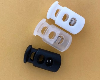 Très grand vérin elliptique Stoppeurs de cordon - Boucle à ressort double trou - Serrures à bascule noires et blanches dépolies pour sacs, manteaux et travaux manuels