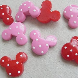 19mm Mickey Mouse Polka Dot Cabochons - 10pc Set Kawaii Mouse Head Resin Flatbacks for DIY Jewelry, Hair Bow Centers, and Decoden