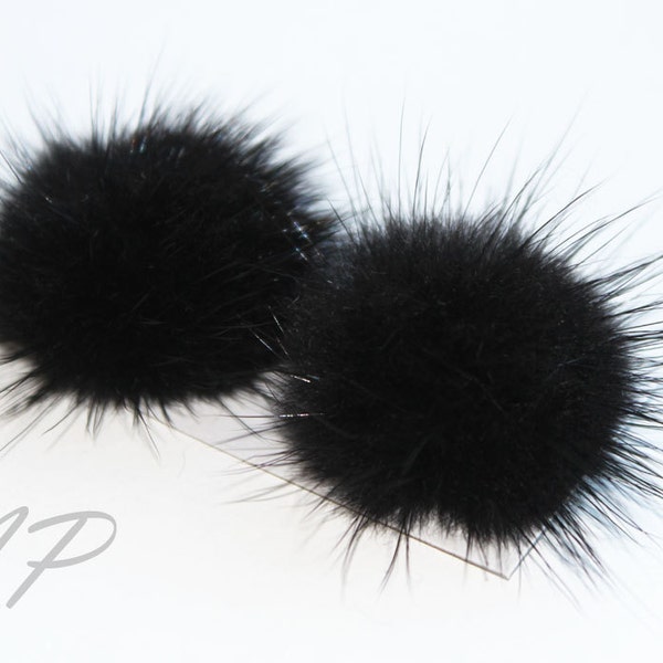 Genuine Mink Fur Ball Charm in Black Color for Scrapbooking, Jewelry, Accessory and Clothing 2 pc