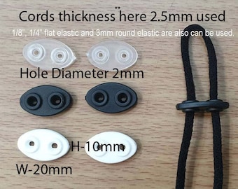 Double Hole Silicone Cord Stopper - Soft Cord Lock for Mask, Hoodie  Drawstring - Non-Toxic Kid-Friendly Adjuster in Black, White & Frosted