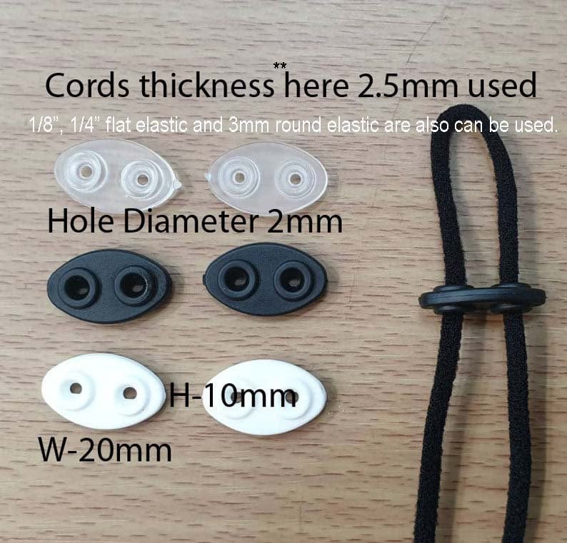 Small Cord Locks White Black Single Hole Barrel Round 3mm by 6mm Hole Size  Spring Loaded Plastic Cordlocks Mini Drawstring Bags, Masks 