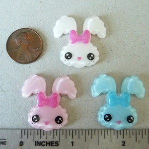 9 pcs.. 18mm Bunny the Rabbit Set in Pink, White and Blue for Accessories, Jewelry, Clothing, Scrapbooking, Card making image 2