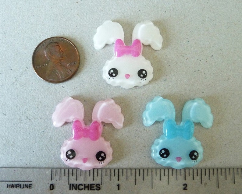 9 pcs.. 18mm Bunny the Rabbit Set in Pink, White and Blue for Accessories, Jewelry, Clothing, Scrapbooking, Card making image 2