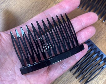 12-Teeth Black Acrylic Hair Side Comb - 70 x 47mm Blank Base -DIY Wedding Veil, French Twist, Fascinator, Durable Professional Hair Finding