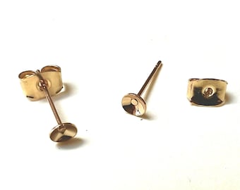 Gold Plated Earring Posts with Backs, Gold Plated Brass Earring Studs, DIY Earring Supplies