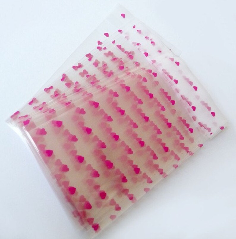 100pcs Printed Hearts Crystal Clear Resealable Cello Poly Bag Envelope 2 3/8 X 3 1/4 and1 5/8flap60mmX80mm and 40mm image 2