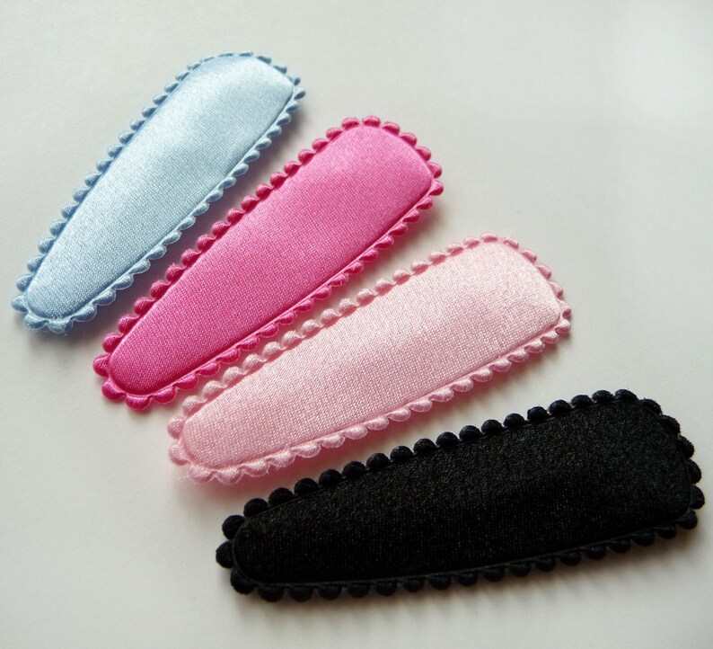 16pcs..50mm Basic Satin Snap Hair Clip Covers in Blue, Hot Pink, Lt Pink and Black for 50mm Metal Hair Snap Clip image 2