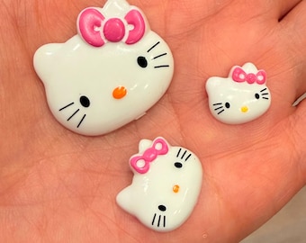 Kawaii White Cat Resin Cabochon, Cute Kitty Flatback Charms with Pink Bow, Decoden Supplies, Scrapbooking Embellishments, DIY Jewelry Making