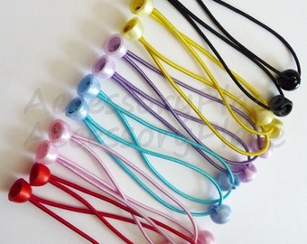 24 Asian Style Ponytail Holder Base with Glossy Pearly Satin Elastic and Ball End Hair Ties For DIY Hair Accessory