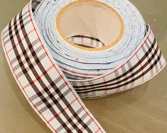 5 Yards of 7/8inch (25mm) Blue, Black, White and Red Gingham Plaid Ribbon for Jewelry, Accessories, Clothing