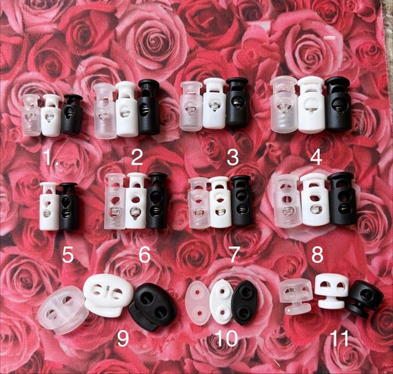 Plastic Cord Locks 11 Styles - Single & Double Hole Spring Toggles, Cylinder Barrel Oval Cube Fasteners for Drawstrings, Face Masks, Hoodies