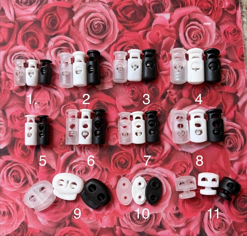 Plastic Cord Locks 11 Styles - Single & Double Hole Spring Toggles, Cylinder Barrel Oval Cube Fasteners for Drawstrings, Face Masks, Hoodies image 1