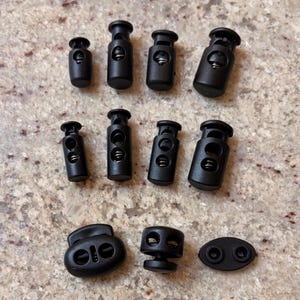 Plastic Cord Locks 11 Styles - Single & Double Hole Spring Toggles, Cylinder Barrel Oval Cube Fasteners for Drawstrings, Face Masks, Hoodies image 2