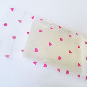 100pcs Printed Hearts Crystal Clear Resealable Cello Poly Bag Envelope 2 3/8 X 3 1/4 and1 5/8flap60mmX80mm and 40mm image 1