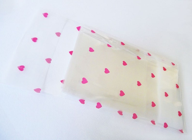 100pcs Printed Hearts Crystal Clear Resealable Cello Poly Bag Envelope 2 3/8 X 3 1/4 and1 5/8flap60mmX80mm and 40mm image 1