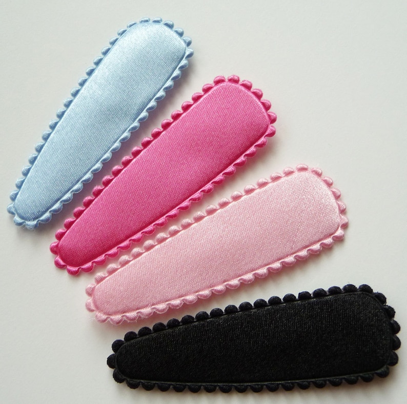 16pcs..50mm Basic Satin Snap Hair Clip Covers in Blue, Hot Pink, Lt Pink and Black for 50mm Metal Hair Snap Clip image 1