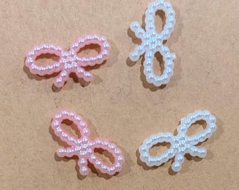 50pc Faux Pearl Bows - 22mm Pink & White Resin Flatback Cabochons for DIY Hair Clips, Decoden Supplies, and Coquette Aesthetic Crafts