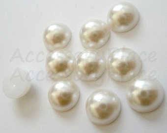 Conjunto de 50 peças 12 mm Marfim Creme Plástico Domo Forma Flatback Meia Pérola Falsa