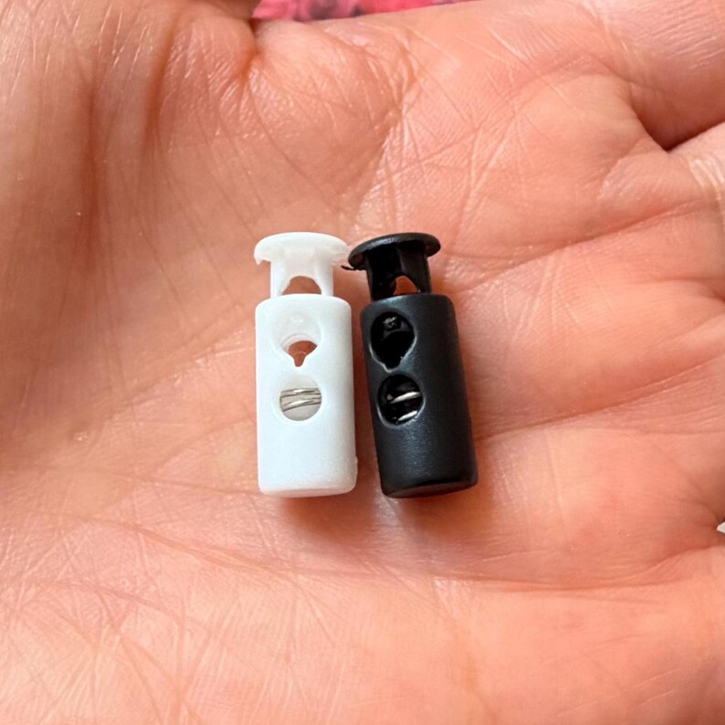 Plastic Cord Locks 11 Styles - Single & Double Hole Spring Toggles, Cylinder Barrel Oval Cube Fasteners for Drawstrings, Face Masks, Hoodies 5