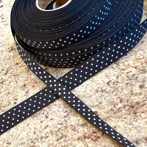 5 Yards of 3/8&quot; (0.375 inch=10mm) White Dot in Black Grosgrain Ribbon for Jewelry, Accessories, Clothing