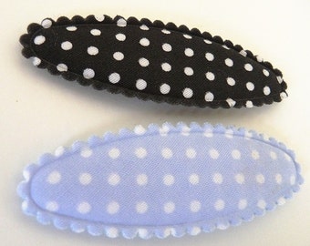 20pcs.. 60mm Oval Polka Dot Hair Snap Clip Covers in Black and Blue for 50mm Snap Clip for Stocking Stuffer