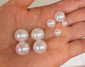 Pale Pink Half Round Pearls, Flatback Faux Pearl Cabochon Beads for Crafts, 4mm to 14mm, Decoden Tumbler Bling Bow Centers 100pcs