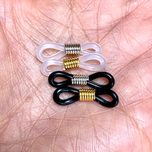 Silicone Eyeglass Holders set Eyeglass Chain Holders Eyeglass Grip Loop Components with Gold Silver Coil  In Black Clear