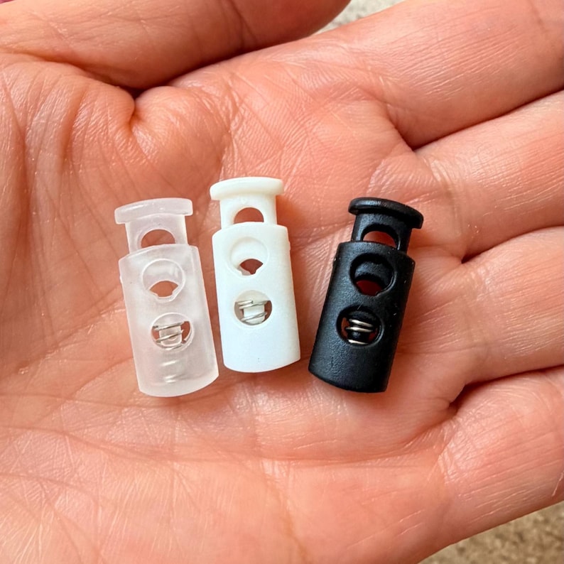 Plastic Cord Locks 11 Styles - Single & Double Hole Spring Toggles, Cylinder Barrel Oval Cube Fasteners for Drawstrings, Face Masks, Hoodies 7