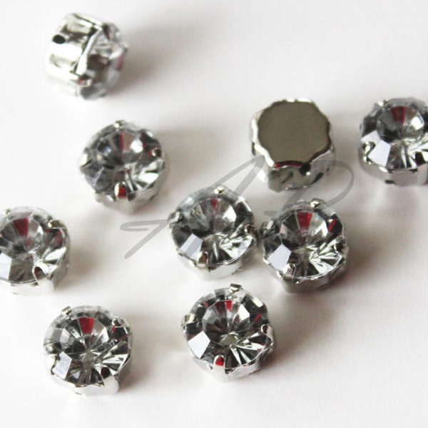 New Size.. 20 pcs of  4mm Faceted Round Sew On Crystal Clear Rhinestones W/Metal Prong..Lead Free, Nickel Free..Rhodium Plated Over Brass