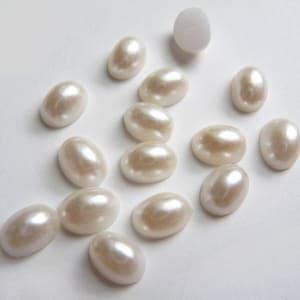 100 Stück .6 mm x 8 mm ovale Flatback Halbperlen in Elfenbein-Creme für Scrapbooking, Schmuck, Accessoires, Kleidung