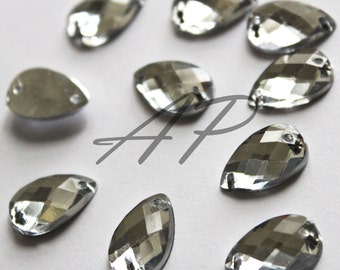 50pcs Faceted Teardrop Sew On Acrylic Flatback in Crystal Clear for Clothing and Accessories 9mm X 14mm, 7mmx12mm