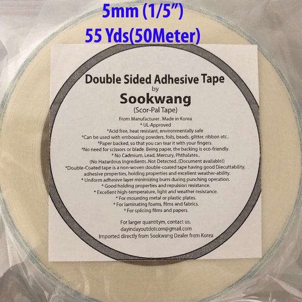 Non woven Double Sided Scor Tape Adhesive 5mm(1/4") 27Yards or 55Yards  SooKwang Hair clip, Headband, Paper Craft
