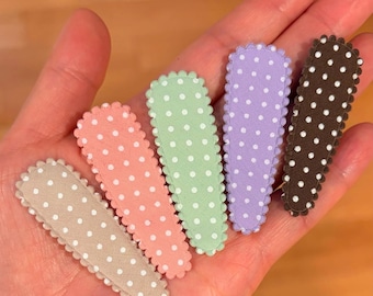 Pinces à cheveux à pois en coton (50 mm) - Bases de nœuds en coton à bord festonné (55 mm) - Kit de bricolage professionnel - Fournitures classiques à pois pour enfants