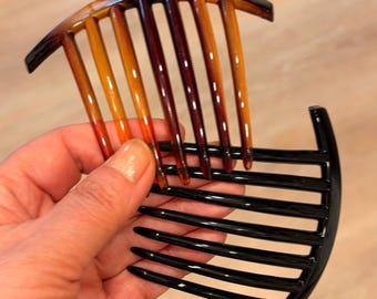 Pentes de cabelo de plástico em branco com 7 dentes, pentes laterais pretos em branco com estampa de tartaruga, bases para pentes de véu para penteados de noiva e artesanato nupcial.