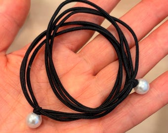 Pearl Hair Ties - Three Strand Bracelet Hair Tie - No Ouch Stretchy Cord - Ponytail Holder Elegant Wristband- Hair Elastic for Women & Girls