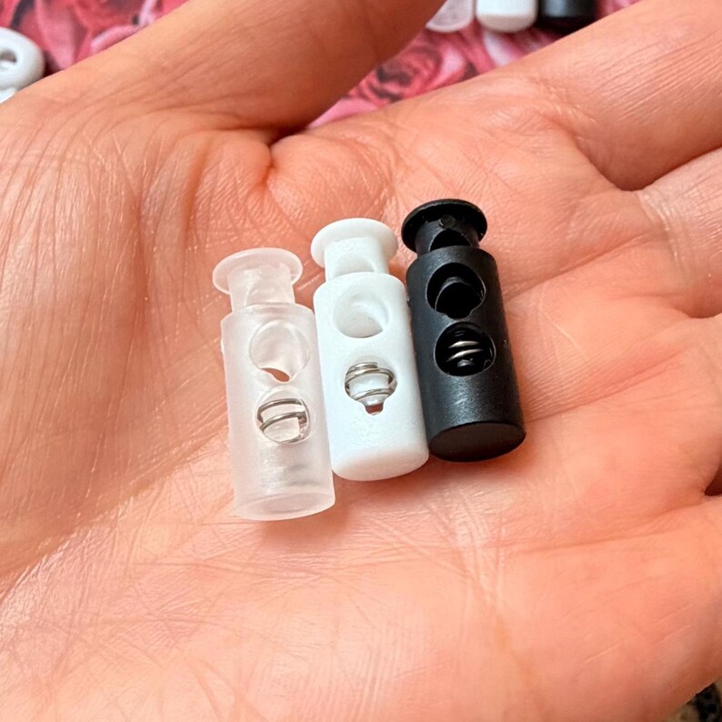 Plastic Cord Locks 11 Styles - Single & Double Hole Spring Toggles, Cylinder Barrel Oval Cube Fasteners for Drawstrings, Face Masks, Hoodies 6