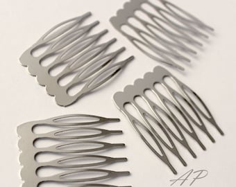 5pcs French Style Silver Tone Blank Side Hair Comb with 6 Teeth(Midium)