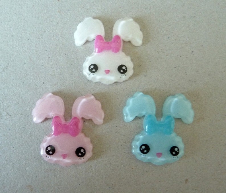 9 pcs.. 18mm Bunny the Rabbit Set in Pink, White and Blue for Accessories, Jewelry, Clothing, Scrapbooking, Card making image 1
