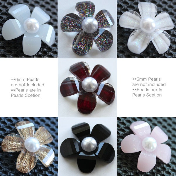 Faceted Daisy Flower Epoxy Glittered Flatback Rhinestone in 7 colors 7 pcs of  21mm(L)X4mm(D)