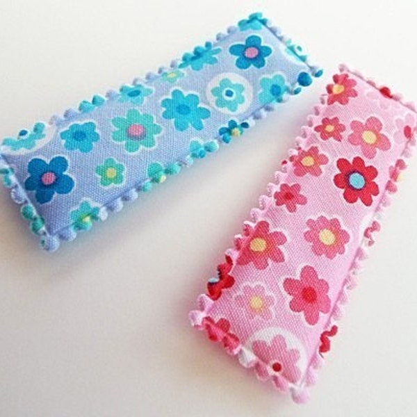 Set of 12pcs..55mm Flower Patterned Retangular Hair Snap Clip Covers in Pink and Blue for 50mm Snap Clip