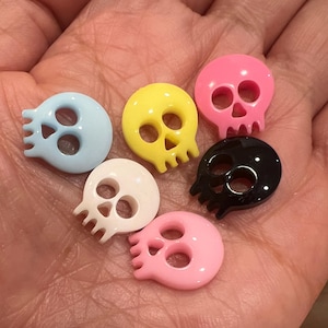 Kawaii Goth Skull Cabochons - 15mm Colorful Resin Charms, 6pc for Jewelry Making -  Flatback for DIY Accessories in Pastel & Bold Colors