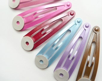 50mm Metallic Pearly Hair Snap Clip with Pad Set in Red, Cherry Pink,  Pink, Brown, Purple, Blue